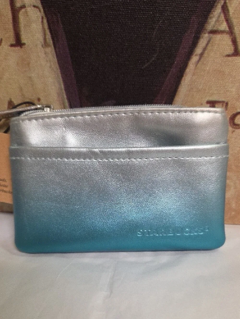 Starbucks Silver and Teal Ombre Leather Card Pouch